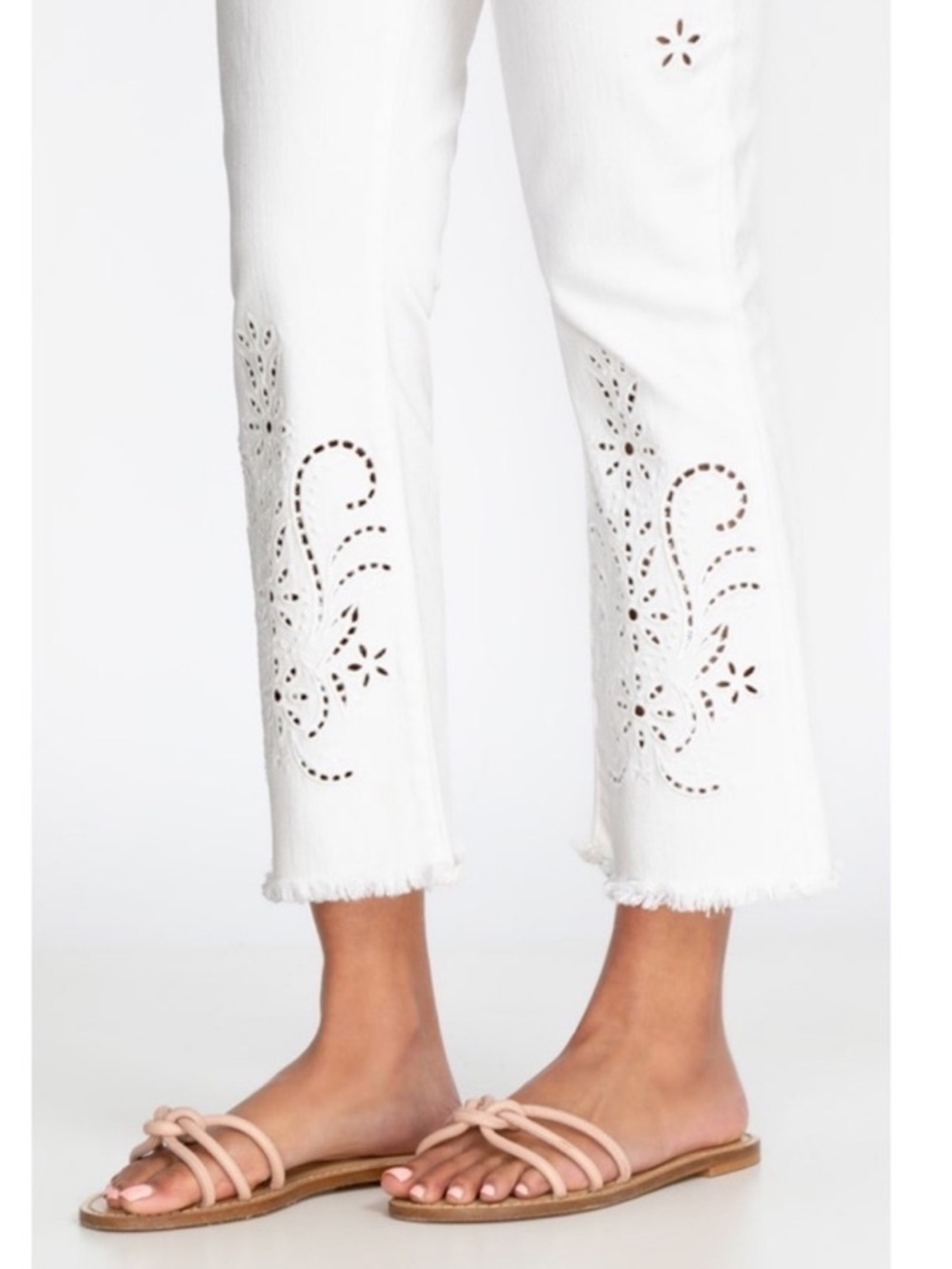 Johnny Was Jeans The Cropped Baby Boot Embroidered Eyelet Flare Boho White 30 - Picture 4 of 15
